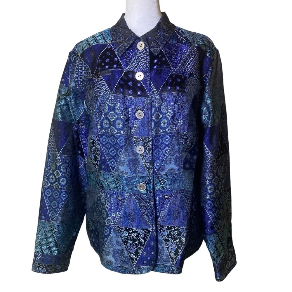 COLDWATER CREEK women size PL Blue Jewel color button front lined jacket blazer